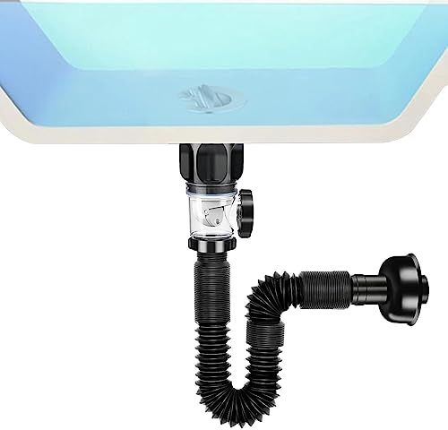 Tuyau D'évacuation Flexible - Siphon Lavabo Flexible | avec Tuyau De Vidange Flexible Et Bouchon D'évier À Filtre Pop-up | Kit De Tuyau D'évacuation pour Lavabo Et É ER