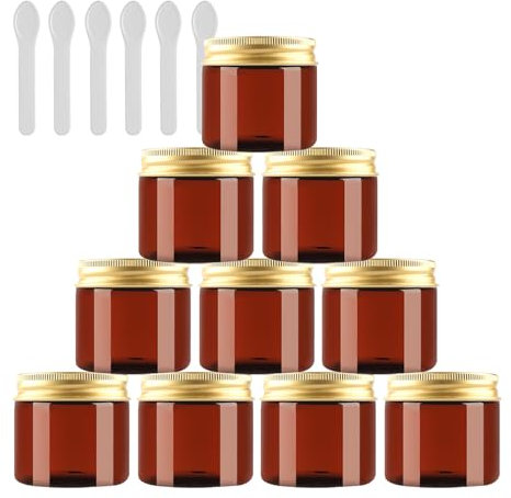 PQPAUTY 24 Pièces Vides Petit 50 ml Marron Cosmétique Pot en Plastique avec Couvercle Or 50 g Pots de Cosmétique Crème de Bouteille Contenant avec 6x Spatules