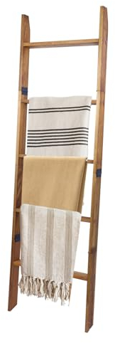 HYBDAMAI Deckenleiter, 5-stöckiges Holz-Steppdeckenständer, dekoratives Leiterregal, Anlehnendes Regal, Wandlehndecke, Leiter, Handtuchaufbewahrungsregal für Wohnzimmer, Walnuss