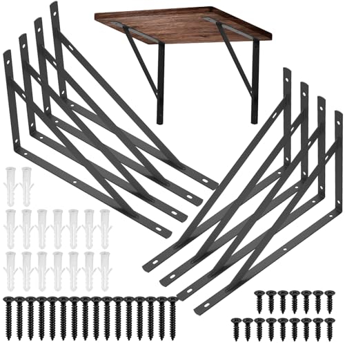 8 Stück Regalhalterungen, 90 Grad Regalträger, Metall Schwerlast Konsole Wandwinkel, Dreieckig Winkelträger Regalwinkel für Wandmontage, 300 x 190mm, Schwarz