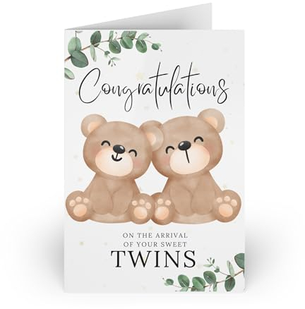 Prezzeluna Glückwunschkarte für Zwillinge zur Geburt – Glückwunschkarte für Zwillinge – Geschenk für Neugeborene – Zwillings-Baby-Geschenke