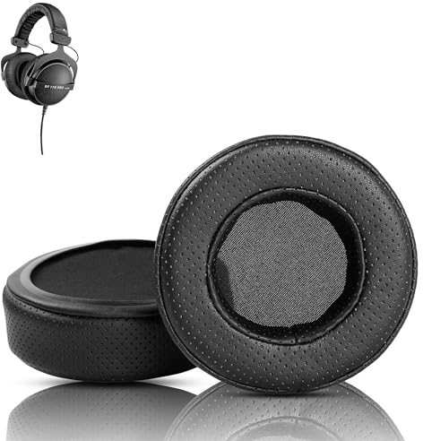 DT990 Ohrpolster Ersatz Kompatibel mit Beyerdynamic DT 990 Pro DT 770 Pro DT990 DT770 MMX 300 Headsets Ohrpolster Kissen (Gelochtes Proteinleder/Memory-Schaum)
