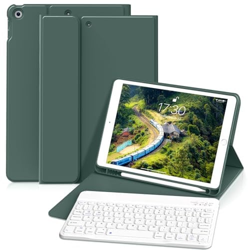 zoyu Tastatur Hülle für iPad 9. Generation / 8. Generation / 7.Generation 10,2 Zoll, Magnetisch Abnehmbarer Bluetooth-Tastatur mit Weiche TPU Rückseite Schutzhülle für iPad 9/8/7, Nachtgrün