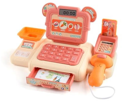 Registratore di Cassa Giocattolo con Scanner Sonoro e Luci, Negozi Accessori per Bambini Giochi di Ruolo, Regalo di Compleanno per Bambini 3 Anni