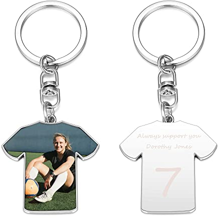 PiercingJak EM WM Schlüsselanhänger mit Personalisierte Foto Text Gravur Fußball Trikot Anhänger Inspirierende Charms Glücksbringer Erinnerung Geschenke für Fußballfans Sportfan