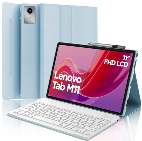 SENGBIRCH Coque Clavier pour Lenovo Tab M11 11 2024 - AZERTY Français Clavier Détachable sans Fil Bluetooth pour Lenovo M11 Tablet 11 Pouces, Bleu Clair