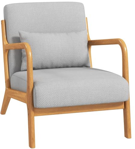 HOMCOM Fauteuil de Salon avec Cadre en Bois Massif Fauteuil Lounge - Assise Profonde - accoudoirs - Aspect Velours Gris Clair