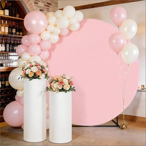 Housse de toile de fond ronde rose 2,3 m en élasthanne extensible pour | Toile de fond pour arche de mariage, fête prénatale, anniversaire, fiançailles, cérémonie, photographie