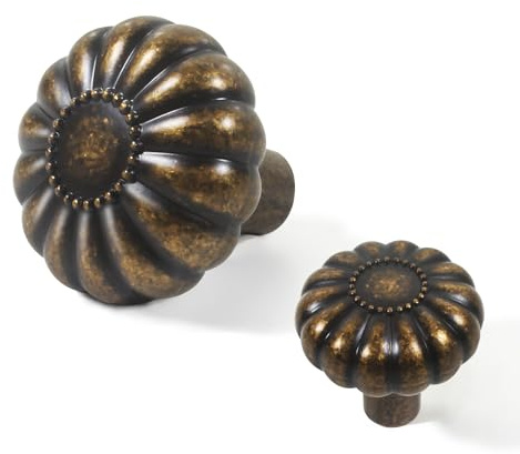 Vintage Cabinet Knobs Antique Brass Retro Old Style 4 Sets, Closet Dresser Cupboard Drawer Furniture Door Pulls Kitchen Bathroom Farmhouse Handles Unique Rustic Floral Replacement Knob for Dressers