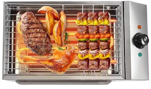 TUPOSTAR Silber, Tischgrill, Rauchfreier Elektrogrill, Mit Antihaftbeschichteter Grillfläche, Einstellbarer Temperaturregler, Für Grillgeräte Drinnen/Draußen