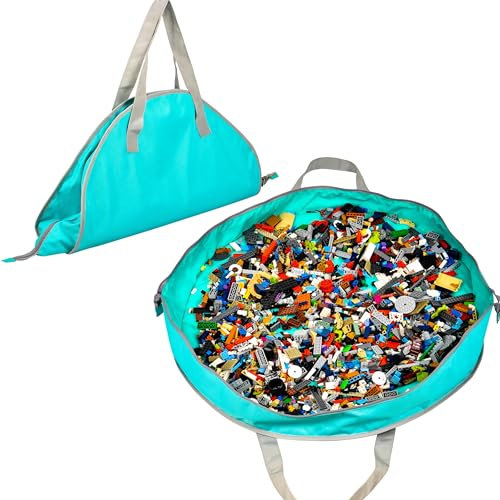 Remobia Hicol Kids Toy Storage Organizer Play Mat Bag for Lego Large Zippered Baby Tidy Toy Storage Portable Fold Up Neat Easy Clean Up Container Bag for Children home and travel (Blue)