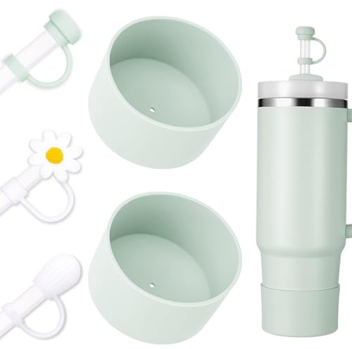 DUNLAGUE Boot and Straw Cover Set - 2pcs Silicone Boot, 3pcs Straw Cap, Bottom Protector for Stanley Cup H2.0 30oz & 40oz, Exact Color Match with Stanley, Accessories Mist