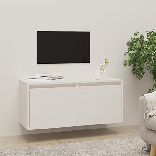 FOZICV 80x30x35 cm Wandschrank TV Schrank mit 2 Fächern Hängeschrank Nachttische Nachtkommode Wohnzimmer Schlafzimmer Sideboard Schwebende Schrank Vielseitiges Weiß Massivholz Kiefer