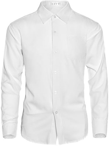 APTRO Men's Shirts Long Sleeve Dress Shirts Casual Floral Shirt Wrinkle-Free Formal Regular Fit Shirts White XL