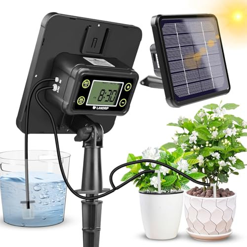 Landrip Irrigazione Automatica Solare, LCD programmabile Sistema di Irrigazione Automatico da Giardino, Sistema di Irrigazione Solare