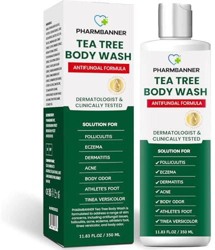 Tea Tree Body Wash Antifungal: Folliculitis Treatment for Dermatitis-Prone Skin, Face & Body Acne, Jock Itch, Athlete’s Foot, Ringworm, Tinea Versicolor, Body Odor, Eczema and Hidradenitis Suppurativa