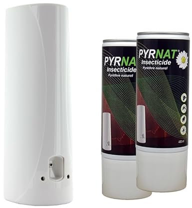 Insecticide à Base de Pyrèthre Naturel en Aérosol 2x400ml, Avec Diffuseur Automatique Murale, Anti-mouches, Moustiques, Punaise de Lit Efficace contre les insectes volants et rampants. (5)