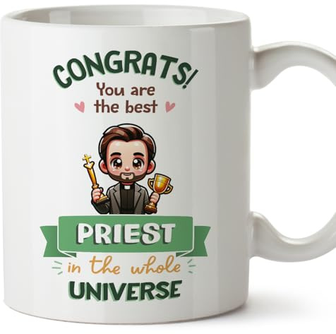 MUGFFINS Priest Man Mug - in English - Best in Universe Trophy - Funny Gift for Colleagues - Ceramic 11oz Mug