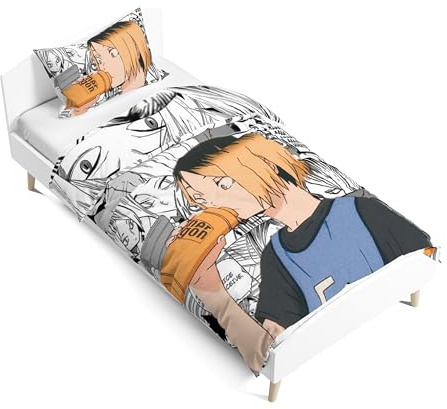 Zhongkaihua Haikyuu Bettwäsche-Sets Hinata Shoyo, Tobio Kageyama Thema, dekoratives Bettwäsche-Set und Kissenbezüge, Kinder-Bettwäsche-Set für Einzelbett, Baumwollbezug für Schlafzimmer, Schlafsaal,