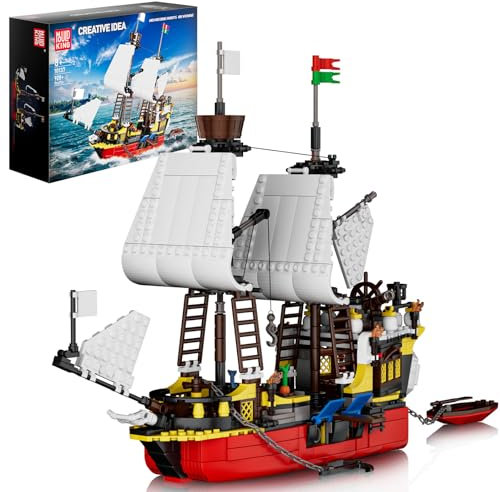 Mould King 10137 Klemmbausteine Schiff Redbeards Rache Piratenschiff Bausteine Fischerboot Spielzeug Segelschiff Modellbausatz Geschenk für Erwachsene und Kinder (928 Teile)