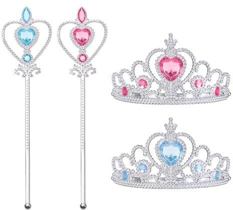 LIURFLNC 2 Pcs Krone Mädchen, Diadem Kinder, Zauberstab Mädchen Prinzessin Krone Prinzessinnenkrone Passend für Sophie/Rapunzel/Halloween/Karneval/Cosplay-Kostüme(Blau/Rosa)