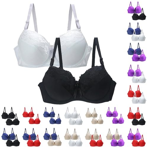 warehouse deals clearance used 2 Pack Bras for Women Plus Size Push Up Underwire Comfort Wireless Seamless Multipack Bralette Sexy Padded Lace Bras Soft Full non padded strapless bra Pink 38E