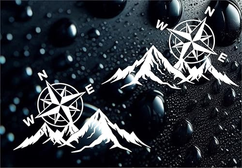 Compass Mountain Vinyl Decals, Large, 2-Pack | Caravan Stickers, Camper Graphics