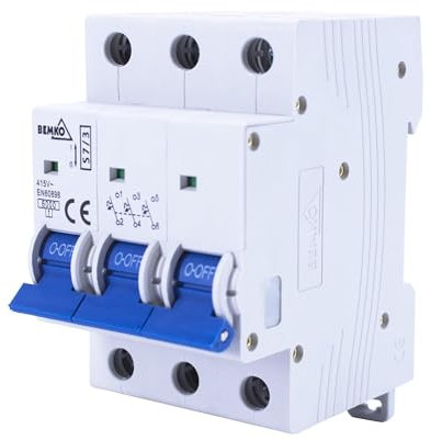 Interruptor automático 3 polos, 50A, tipo C, protección de circuitos eléctricos, ideal para sistemas de distribución y seguridad eléctrica.