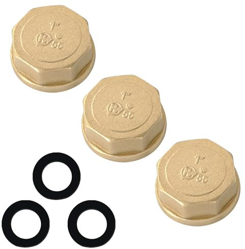 Tapón de Tubería de Latón, 3 Piezas 1 Pulgadas Hembra Tapas de Manguera de Rosca, Hexagonal Accesorios de Plomería para Conexión de Tubería, Lavadora, Grifo