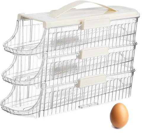NUOBESTY Rolling Egg Storage Box for Kitchen Egg Separator Dispenser Organizer Date Scale Fridge Bin for