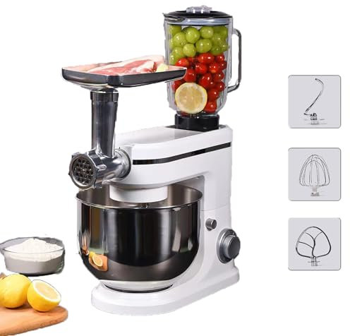 KACBFEE Batidora de pie Multifuncional 3 en 1 con tazón de Acero Inoxidable de 6.8 Cuartos, 1500 W, 6 velocidades, licuadora, exprimidor y batidora para Pan, Salsas y Bebidas.