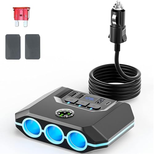 120W Allume-Cigare Multiprise 3 Répartiteurs Allume Cigare Idéal Gadget Voiture avec Adaptateur USB 12V-24V pour Téléphones Ordinateurs Portables
