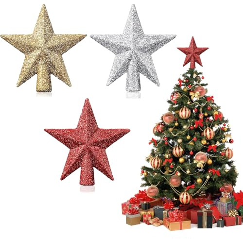 Weihnachtsbaumspitze Stern, Christbaumspitze Klein, Mini Baumspitze Stern, Weihnachtsbaum Ster Topper, Glitzernde Weihnachtsbaumspitze, für Weihnachtsbaum Dekoration (D)