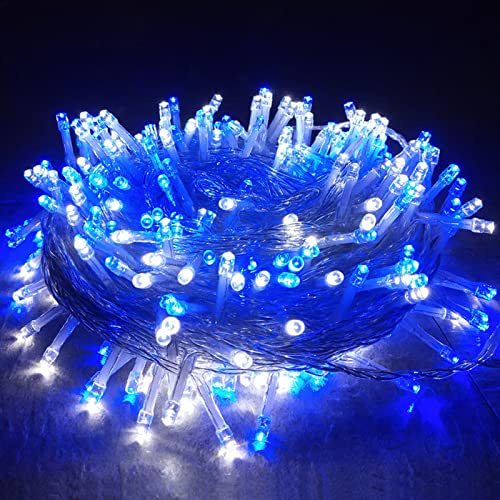 WxiaoD Guirlande Lumineuse 30m 300LED Lumières d'arbre de Noël Décoration Extérieur Intérieur IP65 Étanche, 8 Modes d'éclairage Chaine de Lampe pour Arbre,Fête,Mariage,Jardin,Halloween, Bleue Blanc