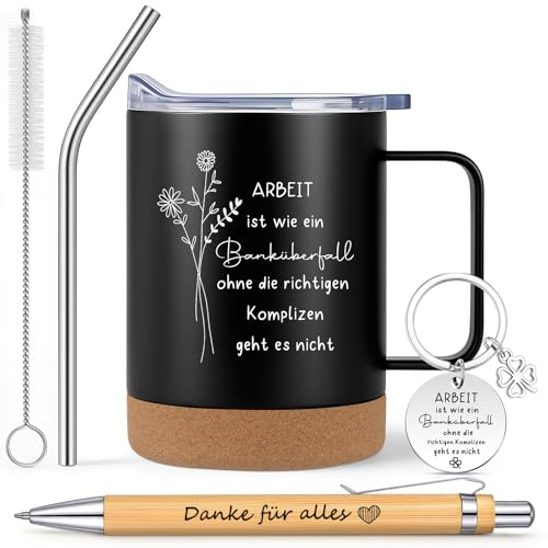 Hestya Regalo de 3 Piezas por Cambio de Trabajo Taza de Café Taza Térmica Regalo de Despedida para Compañeros Incluye Bolígrafo Llavero y Taza – Gracias por Tu Compañero