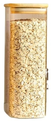 Rechteckige, durchsichtige Vorratsgläser mit Bambusdeckel for Zucker, Kaffee, Speisekammer, Organizer, Behälter for Nudeln, Tee, Süßigkeiten, Nüsse(4 Pack 600ML)