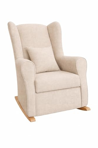 KHALMA HOME Sillón de Lactancia Balancín Moderno + Cojín Decorativo | Sillón Mecedora para Amamantar, Butaca de Lactancia Cómoda y Fácil Limpieza | Ideal para Bebé, Dormitorio y Salón. (Beig)