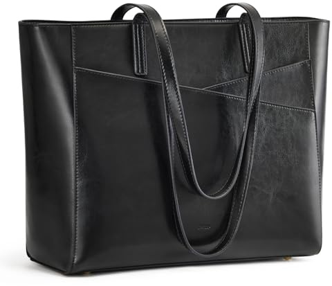 Kattee Handtasche Damen aus Echtem Leder, Tote Bag Große Shopper Tasche Damen mit Reißverschluss, Schultertasche Damen für Uni, Arbeit, Reisen & Business