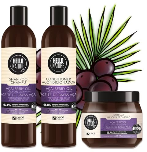 P-Beauty Naturkosmetik Acai Haarpflege Set Shampoo Conditioner & Haarmaske - Bio, Vegan, ohne Silikone - Feuchtigkeit, Glanz & Repair - Haarpflege für trockenes, strapaziertes Haar