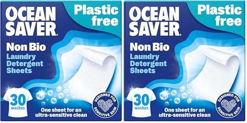 OceanSaver Eco Laundry Detergent Sheets | Non-Bio | Eco-Friendly, Biodegradable & Freshly Scented | Zero-Waste & Removes Tough Stains | Vegan, Plastic & Cruelty-Free | Plant Based Formula (30 Washes)