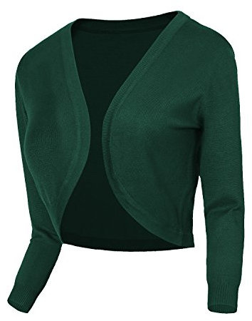 Urban GoCo Mujeres Chaqueta Corta Punto de Manga 3/4 Rebecas Escote en V Bolero Cárdigan (M, #2 Verde Oscuro)