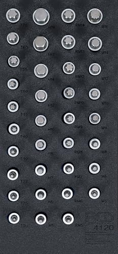 BGS 4120 | Werkstattwageneinlage 1/3 | Bit-Einsatz-Satz | 36-tlg. | Antrieb Innenvierkant 12,5 mm (1/2) | Innensechskant, T-Profil (für Torx), Innenvielzahn (für XZN), Keil-Profil (für RIBE)