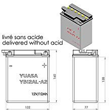 Motodak Batterie yb12al-a2 yuasa 12v12ah Classic l132 l77 h160 (sans Acide)