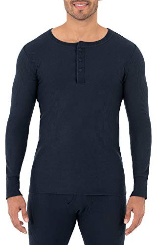 Fruit of the Loom Men's Classic Midweight Waffle Henley Thermal Underwear Top, Navy, M UK