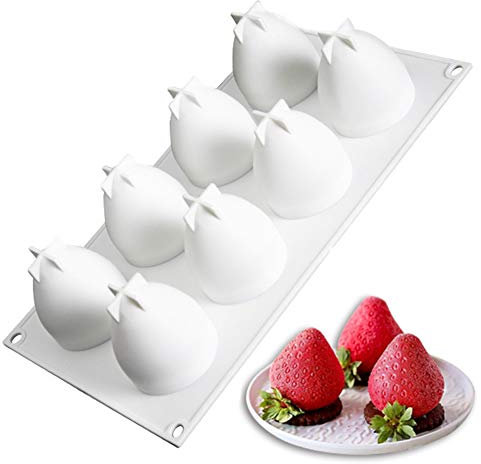 OCPO KITCHEN Schokoladenformen Silikon, Silikonform Erdbeere 3d, Französische Dessert Mousse Silikonform, für die Herstellung von heißer Schokoladenbombe, Kuchen, Gelee, Kuppelmousse (8 Mulden)