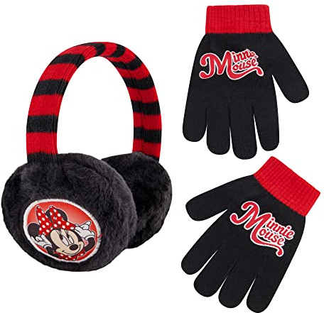 Disney Plush Earmuffs and Glove Set, Minnie Mouse, Black, Little Girls, Ages 4-7