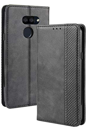 DEDUX Flip Hülle kompatibel mit LG K40S, Retro Leder Brieftasche Abdeckung Magnetverschluss Folio Ständer Kartensteckplätze Handyhülle, Schwarz