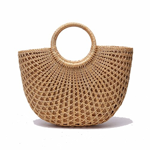 JOLLQUE Straw Beach Bag for Women,Handwoven Tote Bags,Summer Straw Handbags Purse(Medium)