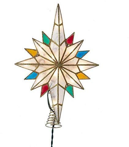 Kurt S. Adler 10-Light Bethlehem Capiz Star Multi-Tip Treetop Weihnachtsbaumspitze, Metall Kupfer PVC, Mehrfarbig