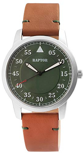Raptor Herren-Uhr Echt Leder Armband Leuchtende Zeiger Analog Quarz RA20284 (braun/grün)